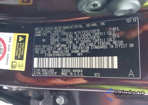 2013 Toyota Highlander Limited V6 from USA, damaged, VIN 5TDDK3EH9DS201460